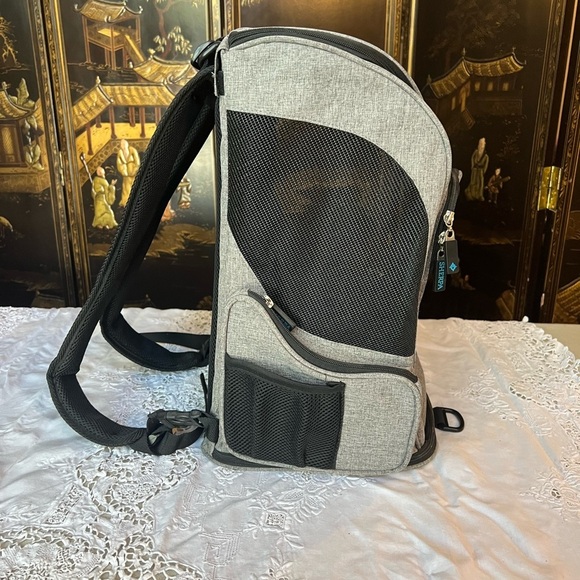 Sherpa, gray and black backpack small pet carrier. ￼ - Picture 5 of 8